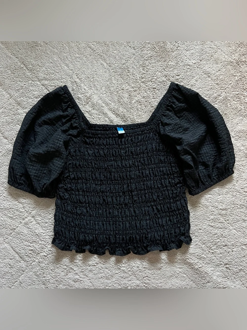 Old Navy Puff Sleeve Textured Smocked Blouse Cottage‎ Preppy Coquette Sz L